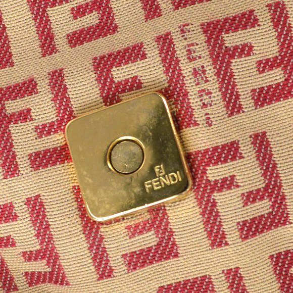 FENDI Zucchino Mamma Baguette Mini Handbag Red Beige 97827 - Picture 9 of 10